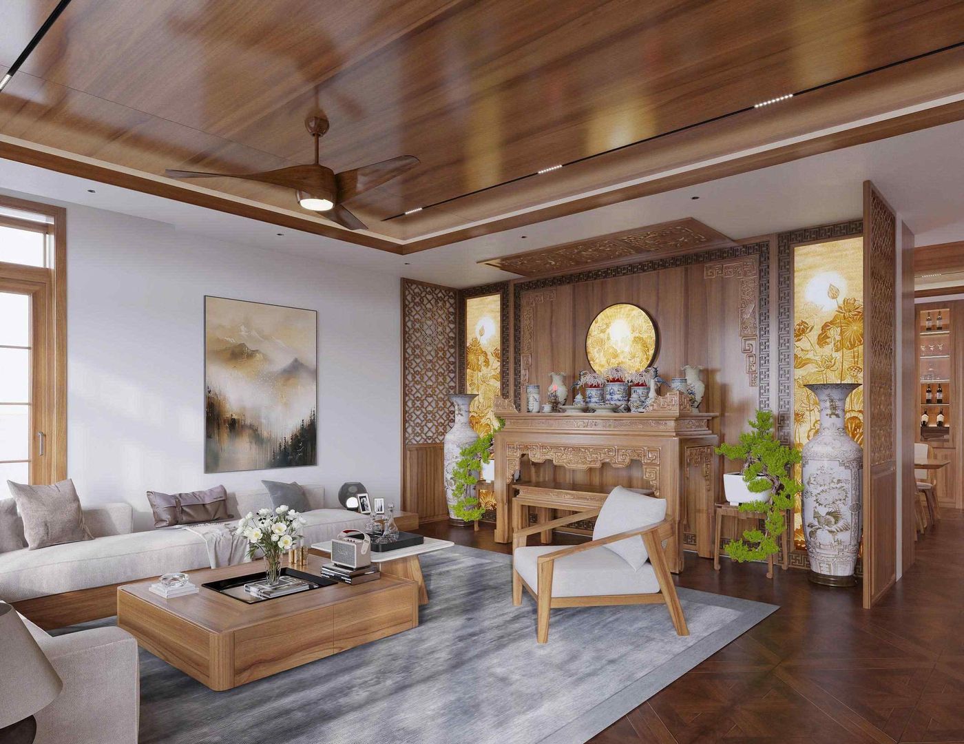 Dự án thiết kế nội thất biệt thự hiện đại gỗ tự nhiên tại Hưng Yên